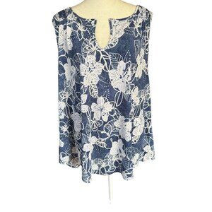 SJS blue and white floral sleeveless pullover keyhole tank top women's size 3X